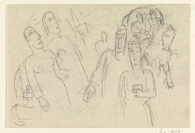 Ihmisiä kadulla ja hevonen vaunuineen tekijältä Leo Gestel