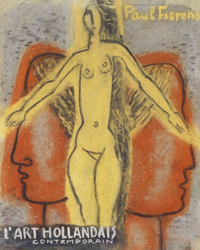 Alaston nainen kahden toisistaan poispäin katsovan miehen pään välissä (1933), Leo Gestel. tekijältä Leo Gestel