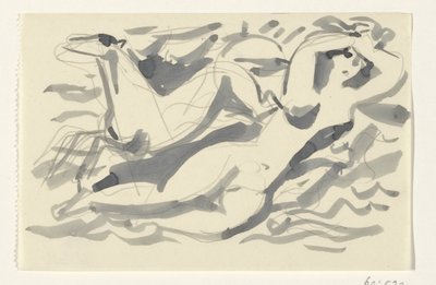 Alaston nainen ja hevonen meressä tekijältä Leo Gestel