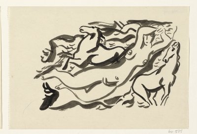 Alaston nainen ja kaksi hevosta meressä tekijältä Leo Gestel