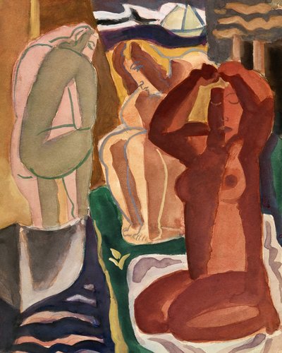 Kaksi uimista naista ja silta, kuva 4x5, puhdas tekijältä Leo Gestel