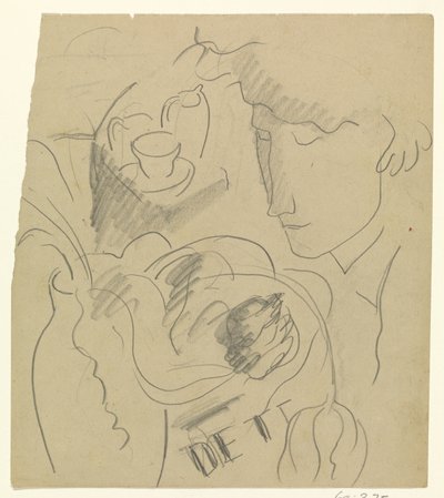 Nainen haistaa kukkia maljakossa tekijältä Leo Gestel
