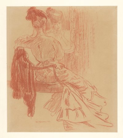 Istuva nainen peilin edessä tekijältä Leo Gestel