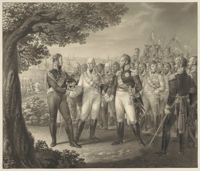 Liittoutuneiden hallitsijoiden ensimmäinen tapaaminen ministeriensä kanssa Prahassa, 18. elokuuta 1813 tekijältä Leo Wolf