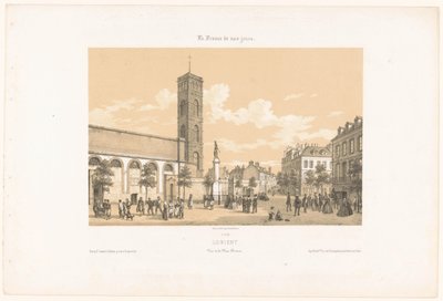 Näkymä Place Bissonille Lorientissa lorient. Vue de la place Bisson (otsikko esineessä) Contemporary France (sarjan nimi) La France de nos jours (sarjan nimi esineellä) tekijältä Leon Auguste Asselineau