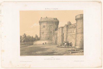 Näkymä yhdelle Dinanin linnan torneista Le Château de Dinan (otsikko esineessä) Contemporary France (sarjan nimi) La France de nos jours (sarjan nimi esineellä) tekijältä Leon Auguste Asselineau