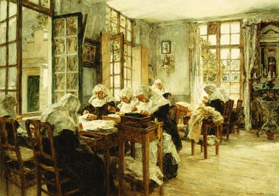 Nunnat ompelu, tekijältä Leon Augustin Lhermitte