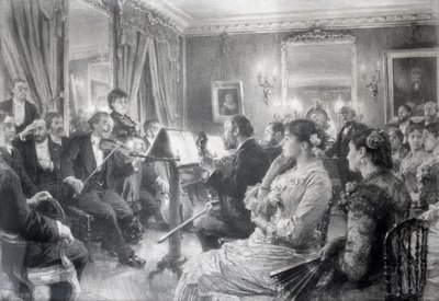 Kvartetti eli Musiikki-ilta Amaury Duvalin talossa, 1881 (hiili paperilla) tekijältä Leon Augustin Lhermitte
