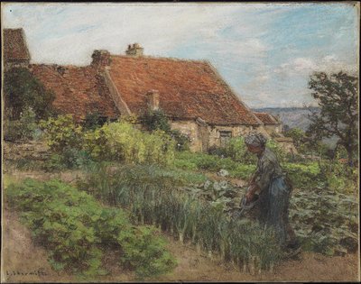 Puutarhan kastelua, 1900 (pastelli kankaalle kudottulle paperille) tekijältä Leon Augustin Lhermitte