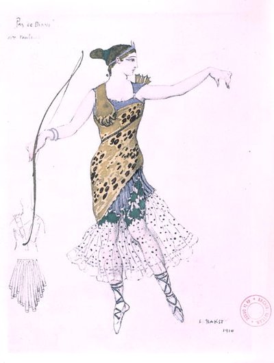 Anna Pavlova pukeutui Dianaksi tekijältä Leon Bakst