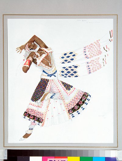 Ballets russes: ""bayadere"" Leon Bakstin (1866-1924) suunnittelema puku Michel Fokinen balettiin "The Blue God" tekijältä Leon Bakst