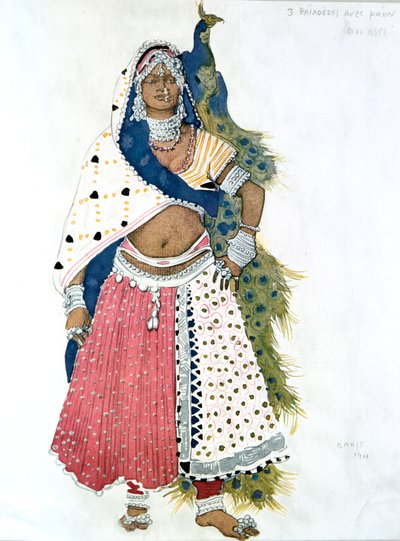 Bayadere riikinkukon kanssa, balettipukusuunnittelu, 1911 tekijältä Leon Bakst