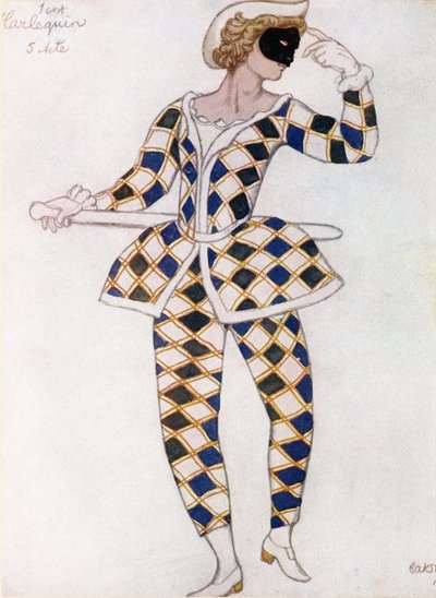 Pukusuunnittelu Harlequinille, Prinsessa Ruusunen, 1921 tekijältä Leon Bakst