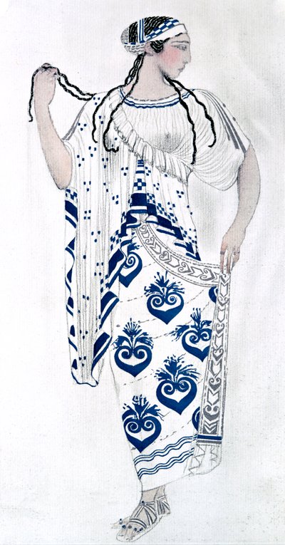 Pukusuunnittelu Ida Rubinsteinille Helenina baletissa Helen of Sparta, 1912 tekijältä Leon Bakst