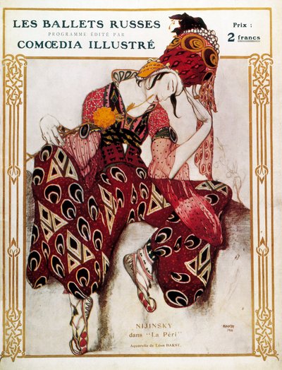 Pukusuunnittelu Nijinskylle Paul Dukasin baletissa "La Peri". tekijältä Leon Bakst