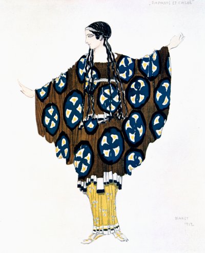 Pukusuunnittelu Ballets Russes -tuotantoon Ravels Daphnis et Chloe, 1912 tekijältä Leon Bakst