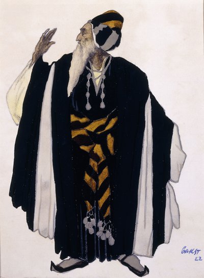 Pukusuunnittelu juutalaiselle vanhimmalle draamaan Judith tekijältä Leon Bakst