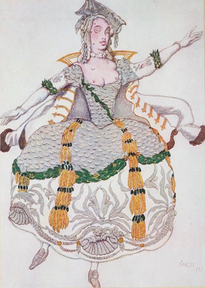 Pukusuunnittelu Mazurkalle (naiselle), Prinsessa Ruusunen tekijältä Leon Bakst