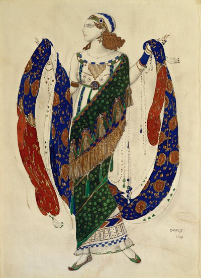 Pukusuunnittelu tanssijalle "Cleopatrasta", 1910 tekijältä Leon Bakst