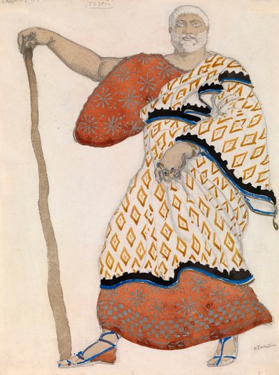 Pukusuunnittelu Sophoklen draamaan Oidipus at Colonus tekijältä Leon Bakst