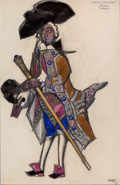 Pukusuunnittelu balettiin The Good Humored Ladies tekijältä Leon Bakst