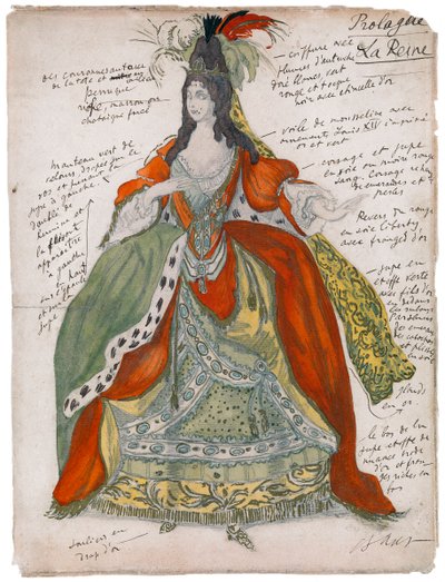 Pukusuunnittelu P. Tšaikovskin balettiin Prinsessa, 1921 tekijältä Leon Bakst