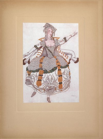 Pukusuunnittelu P. Tšaikovskin balettiin Prinsessa, 1921 tekijältä Leon Bakst