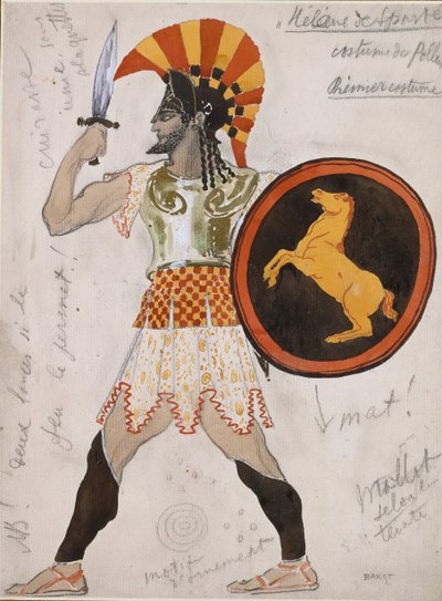 Suunnittelu Polluxin asuun Helene de Spartessa, 1910-luku tekijältä Leon Bakst