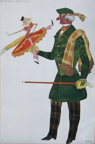 Englantilainen. Pukusuunnittelu G. Rossinin balettiin The Magic Toy Shop, 1919 tekijältä Leon Bakst