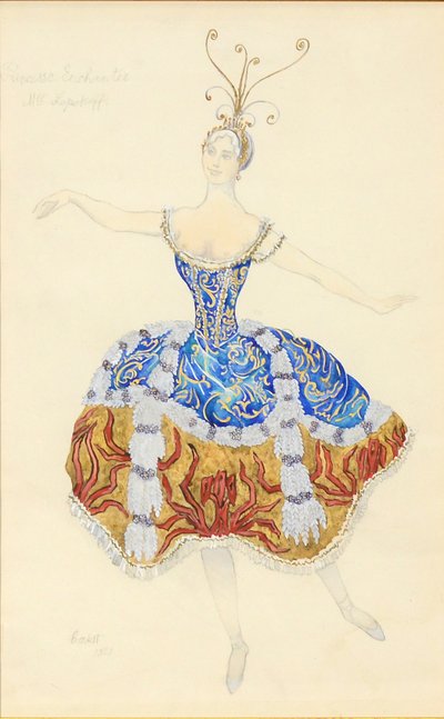 Lumottu prinsessa. Pukusuunnittelu balettiin Nukkuva prinsessa, 1921 tekijältä Leon Bakst