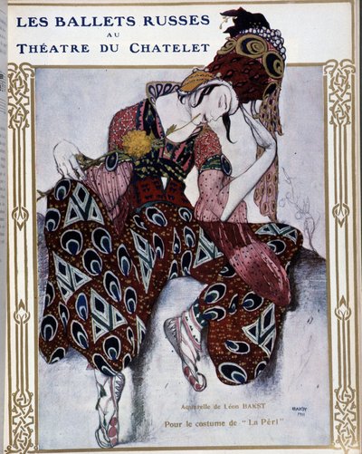 Les Ballets Russians au theatre du Chatelet: puku "" La Perille"" - akvarelli Bakst, cov. in "" Comoedia illustrated"" tekijältä Leon Bakst