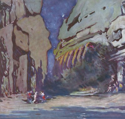 Lavastesuunnittelu hindubaletille, luultavasti Le Dieu Bleu, 1911 tekijältä Leon Bakst