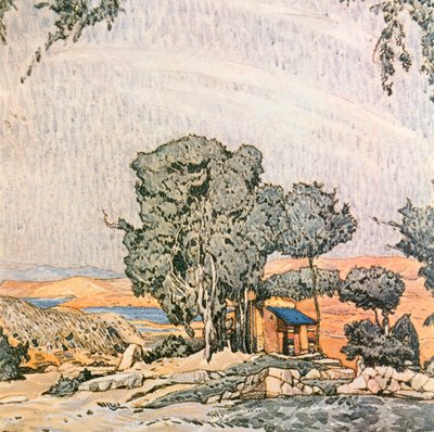 Lavastus Helen of Spartan I näytökseen, esittäjänä Ida Rubensteinin balettiryhmä, 1912 tekijältä Leon Bakst