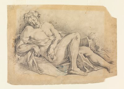 Piirros, Bacchus nukkumassa (Poussinin mukaan), 1886-92 tekijältä Leon Dabo