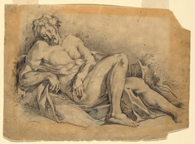 Piirros, Bacchus nukkumassa (Poussinin mukaan), 1886-92 tekijältä Leon Dabo
