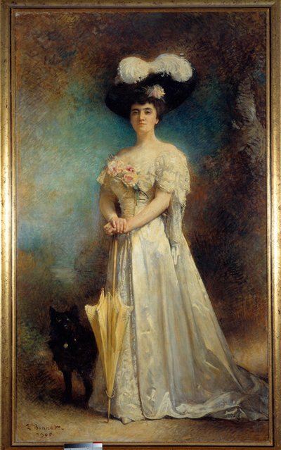 Muotokuva madame Maurice Pascalin ja pojan pojan Tiny Painting Leon Joseph Bonnat (1833-1922) 1905 su. 2,17x0,9 m Pau, musee des Beaux Arts - Täyspitkä muotokuva Madame Maurice Pascalista ja hänen koirastaan Tinysta. Leon Joseph Bonnatin maalaus (1833-19 tekijältä Leon Joseph Florentin Bonnat