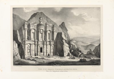 Näkymä suuresta haudasta nimeltä El Deir, Petra, 1830 tekijältä Leon de Laborde