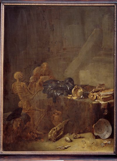 Vanitas (maalaus tammipuulle) tekijältä Leonaert Bramer