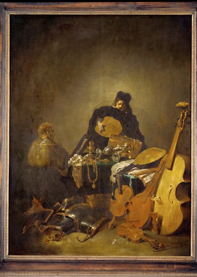 Vanitas (maalaus tammipuulle) tekijältä Leonaert Bramer