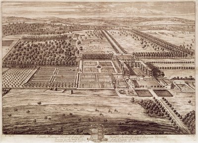 Temple Newsam Housen näkymä idästä, kaiverrus Jan Kip (n. 1652-1722) 1702 (kaiverrus) tekijältä Leonard (after) Knyff