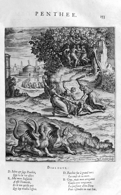 Pentheus, Theban kuningas vastustamassa Dionysosta tekijältä Leonard Gaultier