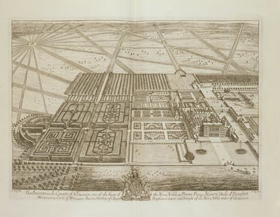 Sulkapallotalo Gloucesterin piirikunnassa, kaiverrus Johannes Kip (n. 1652-1722) (katso myös 192765) tekijältä Leonard Knyff