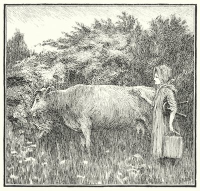 Pehmeä lehmä, anna maitosi alas (kaiverrus) tekijältä Leonard Leslie Brooke