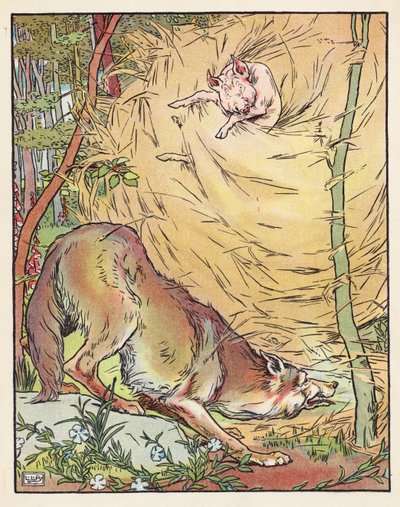 Kolme pientä porsasta (värilitografia) tekijältä Leonard Leslie Brooke