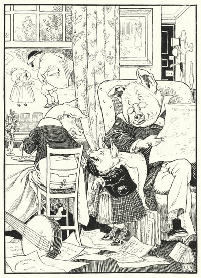 Viisi porsasta (kaiverrus) tekijältä Leonard Leslie Brooke