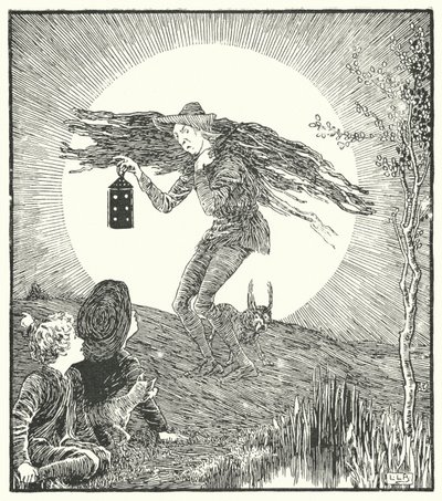 Mies kuussa kaatui alas (kaiverrus) tekijältä Leonard Leslie Brooke