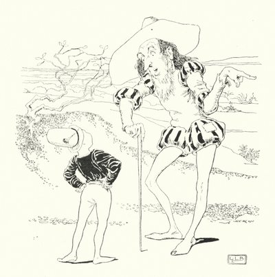 Mies erämaassa kysyi minulta, kuinka monta mansikoita kasvoi meressä (kaiverrus) tekijältä Leonard Leslie Brooke