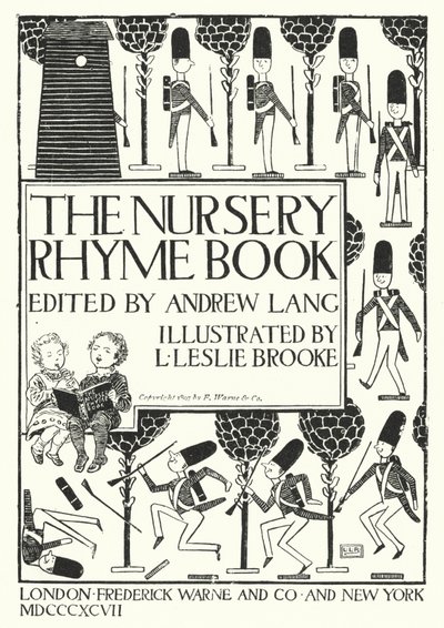 Andrew Langin toimittama The Nursery Rhyme Bookin otsikkosivukuvitus (kaiverrus) tekijältä Leonard Leslie Brooke
