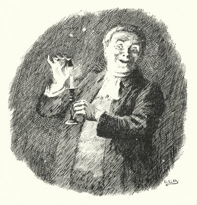 Jotta kynttilänne kestäisivät ikuisesti, te vaimot ja piiat, antakaa korvaanne (kaiverrus)... tekijältä Leonard Leslie Brooke