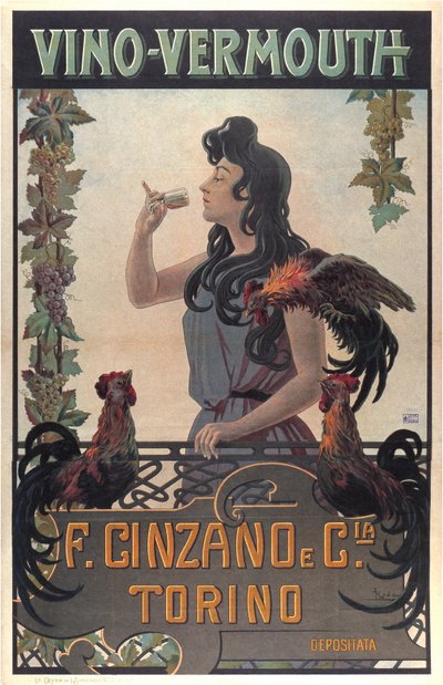 Vino-Vermouth-mainos, noin 1900 (vedos). tekijältä Leonardo Roda